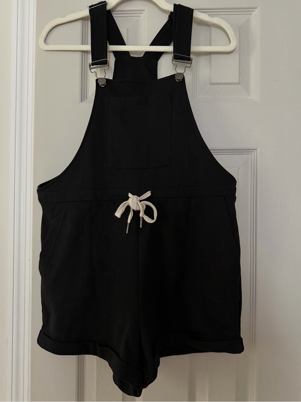 Amazon Black Women's Short Overalls Bodysuit with White Drawstring